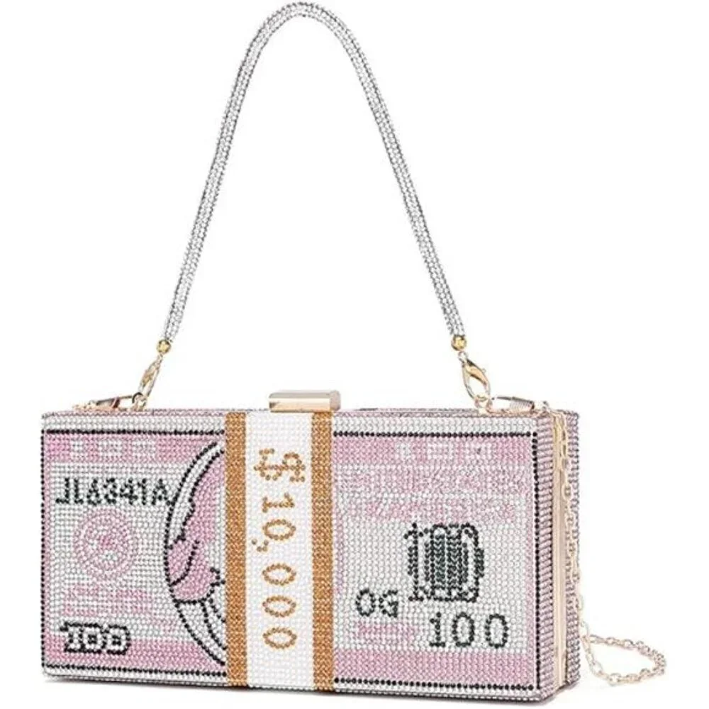 Money Dollar Purse Clutch for Women Rhinestone Evening Handbag Bag Rhinestone